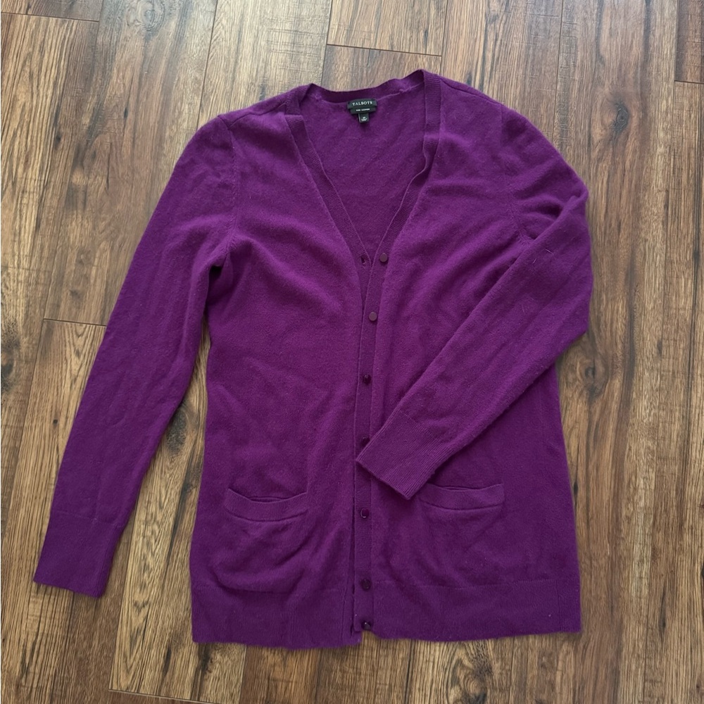 Talbots 100% pure cashmere Purple cardigan